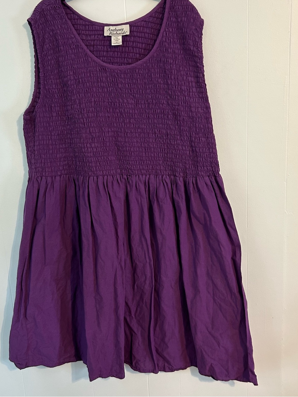 Anthony Richards Purple Smocked Cotton Dress 2X